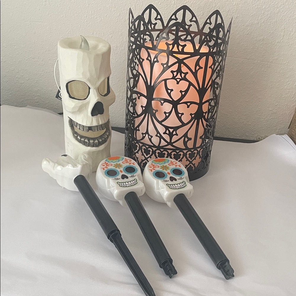 Skull Candle Holder and Festive Stakes Set